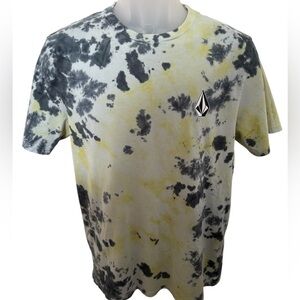 Volcom Stone Yellow & Grey Tie Dye Shirt Men M Medium Modern Fit